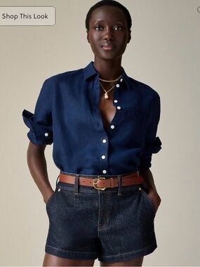 J. Crew Navy Button-Down Linen Wren Slim Fit size 10